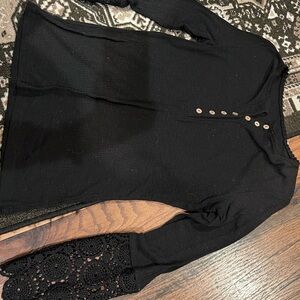 Black Long Sleeve Top with Crochet Detail